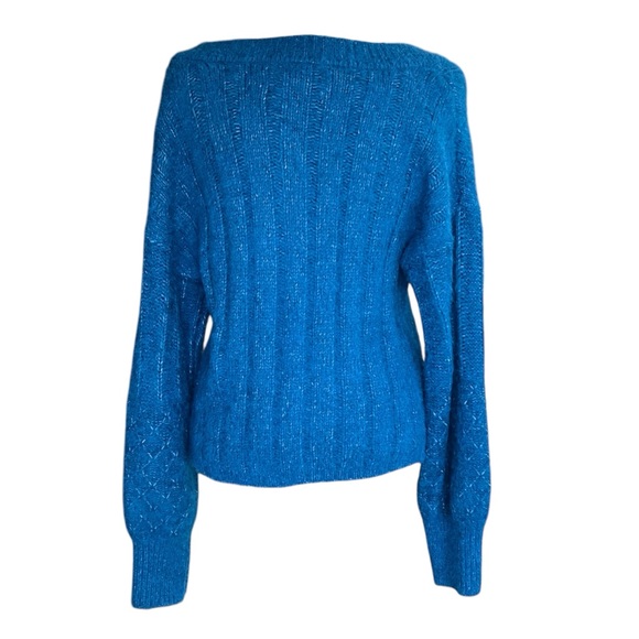 Anthropologie Pilcro Maggie Blue V Neck Fuzzy Sweater oversized fit M - Picture 5 of 10